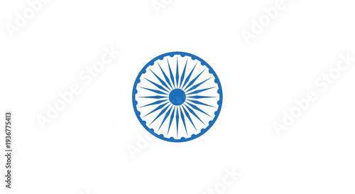 Blue Ashoka Chakra Symbol on White Background.