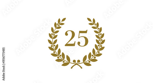 Golden laurel wreath with number twenty five emblem.