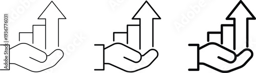 Hand holding a bar chart with an upward arrow, symbolizing business growth, financial success, and positive development.