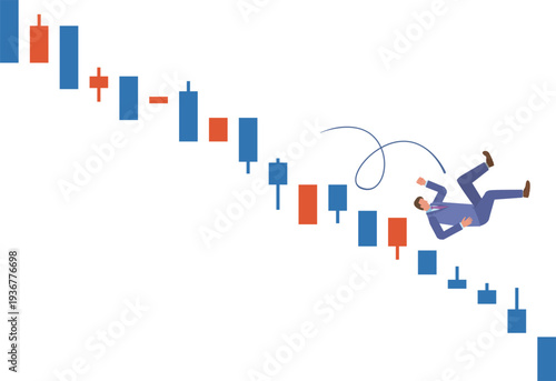 下落相場で転がり落ちる男性
