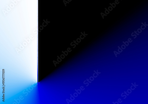 Luz en la oscuridad. Esperanza. Puerta de entrada, puerta de salida. Fondo abstracto azul, negro, blanco