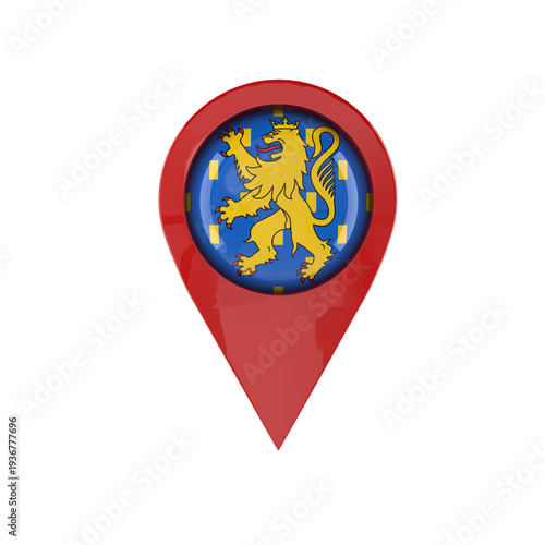 French regional flag of Franche-Comte featuring a golden lion on a blue background inside a 3D red map pin isolated on white for travel design Free Download French regional flag of Franche-Comte featuring a golden lion on a blue background inside a 3D red map pin isolated on white for travel design - GFXLoad