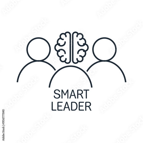 A man with brains surrounded by people. A smart leader.Vector linear icon  illustration isolated on white background.