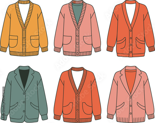 Sweater vector illustration set of colorful cardigans and jackets