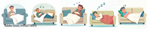 Vector of Man sleeping in couch