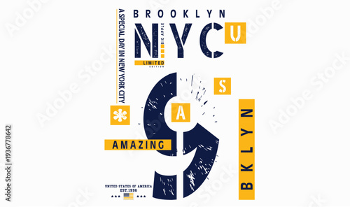 number 9 grunge typography college varsity, Vintage college style new york, brooklyn City slogan print - Retro varsity text for graphic tee t shirt or sweatshirt.eps