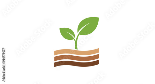 Green sprout growing from layered soil illustration.