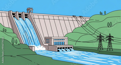 Hydroelectric Dam Generating Power with Water Flow.