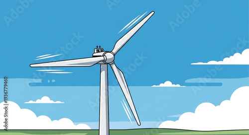 Wind Turbine with Blades Turning in Sky.