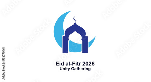 Eid al-Fitr 2026 Islamic Celebration Design with Mosque and Crescent.