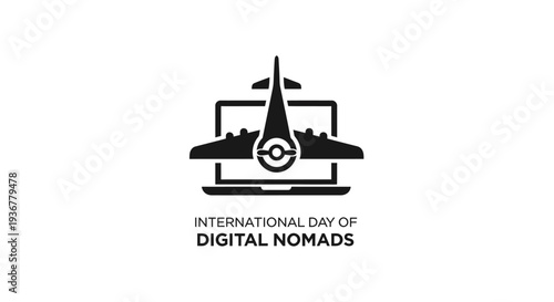 International Day of Digital Nomads logo design with laptop and travel elements.