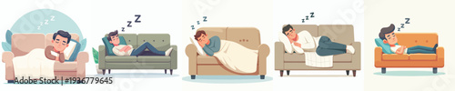 Vector of Man sleeping in couch