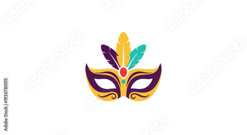 Colorful Mardi Gras Mask Icon with Feathers and Decorations.