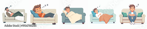 Vector of Man sleeping in couch