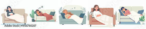 Vector of woman sleeping in couch