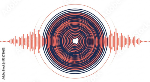 Vibrant sound wave graphic with concentric red and blue circles on white background symbolizing audio and music technology