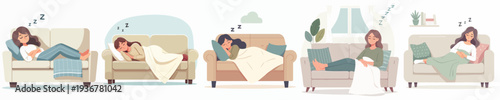 Vector of woman sleeping in couch