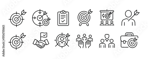 Business strategy icons for marketing and goal setting