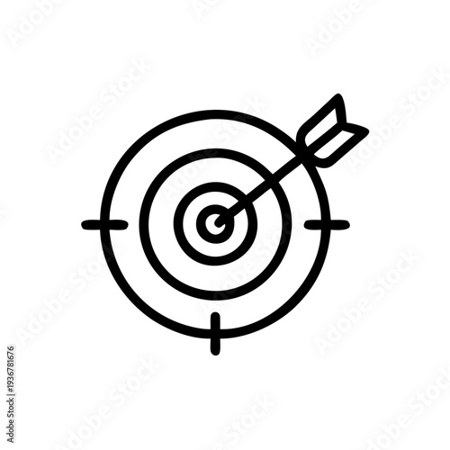 A minimalist vector graphic of a target with an arrow hitting the bullseye, symbolizing accuracy and focus.