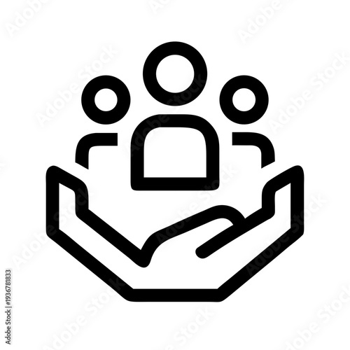 A minimalist vector graphic illustrating a protective hand over a group of people