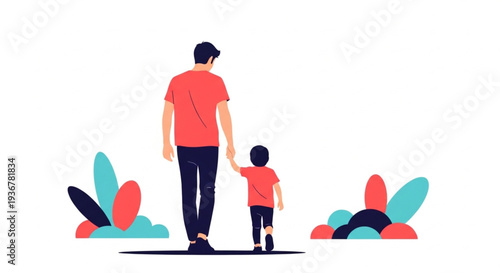 Father and child walking with colorful paper kites on sunny beach family bonding outdoor fun