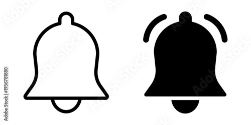 Notification bell before and after subscription icon set outline and ringing bell symbol subscribe alert reminder for mobile app interface message notification concept