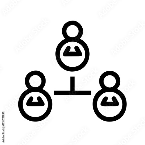 A minimalist vector graphic illustrating a hierarchical organizational structure with three connected people icons