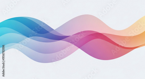 Vibrant wavy lines in blue purple pink and orange gradient colors on white background for design and creativity