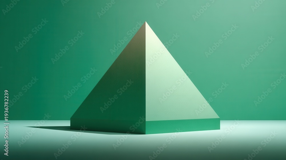 Fototapeta premium Single pyramid on a solid monochrome background, minimal composition with soft studio lighting.