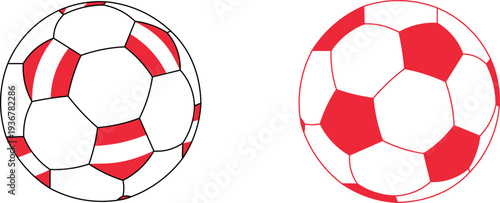 Set of two soccer balls in Austria national flag colors red and white