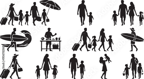 Family Beach Vacation Silhouettes Set