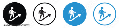 Figure climbing steps with a rising arrow, symbolizing career advancement and personal development. Perfect for success, growth, promotion, and professional achievement concepts.
