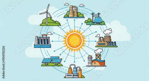 Illustration of Renewable Energy Sources and Solar Power.