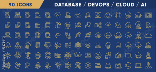 Premium Technology Line Icon Set – Database, DevOps, Cloud, AI, Security and Network Collection
