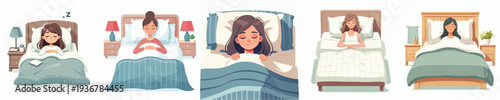vector of a woman sleeping on the bed