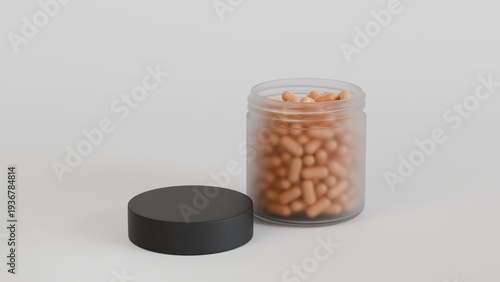 Wallpaper Mural 3D Rendering supplement bottle mockup with capsules on White Background Torontodigital.ca