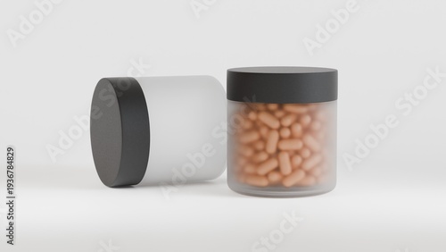 Wallpaper Mural 3D Rendering supplement bottle mockup with capsules on White Background Torontodigital.ca