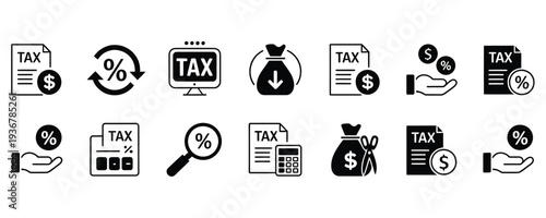 Tax and finance icons for business and accounting purposes