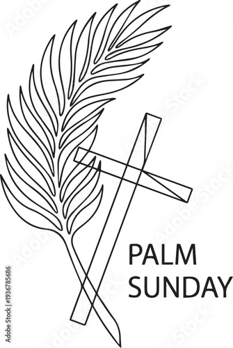 Palm Sunday palm frond with intersecting crosses Christian faith observance victory peace spirituality vector illustration