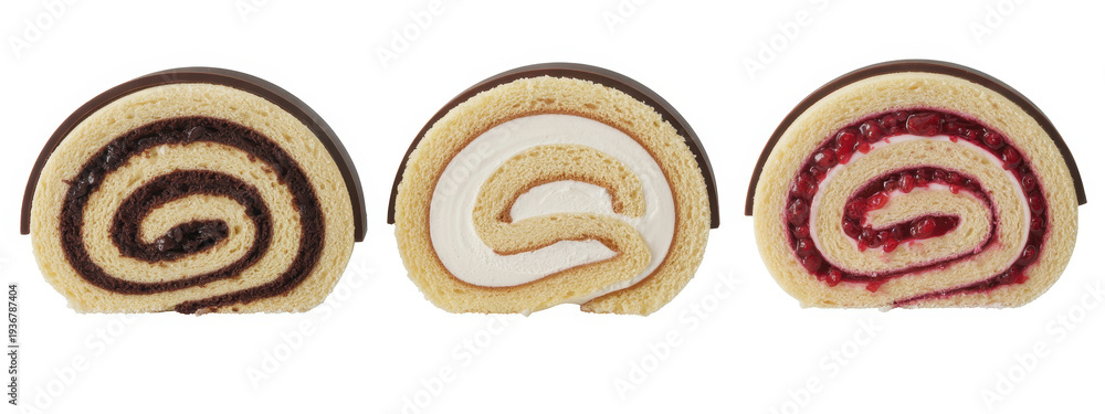 Fototapeta premium Chocolate, vanilla, and strawberry cake rolls