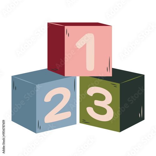 Wooden Toy Blocks with Numbers 1 2 3 for Toddler Education and Early Childhood Development Vector Illustration