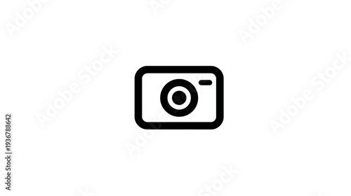 Minimalist black outline camera icon representing photography, digital media, visual content, multimedia, and technology.