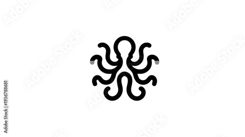 Minimalist black line art octopus icon. Stylized kraken illustration for graphic design. Modern sea animal symbol.