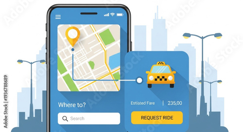 Smartphone with Taxi Booking App Displaying Map.