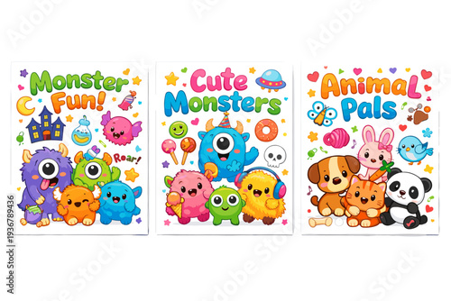Cute cartoon monsters and animal pals collection for kids' fun and learning