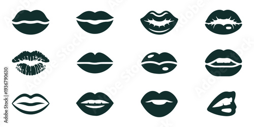 Dark lips and lipstick icons for beauty and fashion applications vector illustration