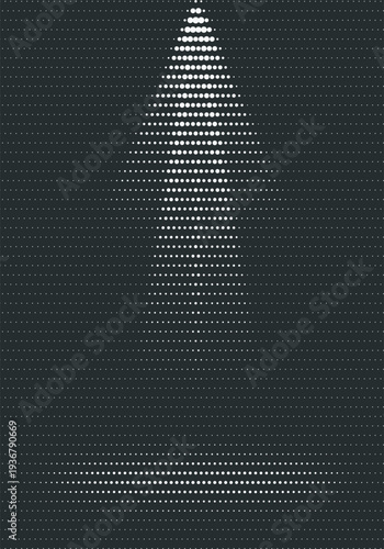 Abstract digital spotlight beam composed of tiny white dots illuminating a dark textured background with a dramatic