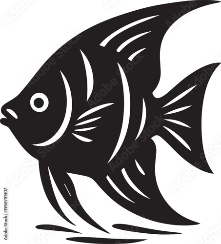 Black Stylized Angelfish Silhouette Vector Icon