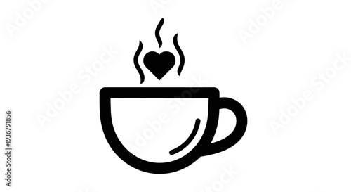 Steaming coffee cup with heart symbol
