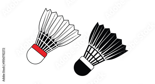 Two badminton shuttlecock vector graphic illustrations in contrasting colors for sports design.